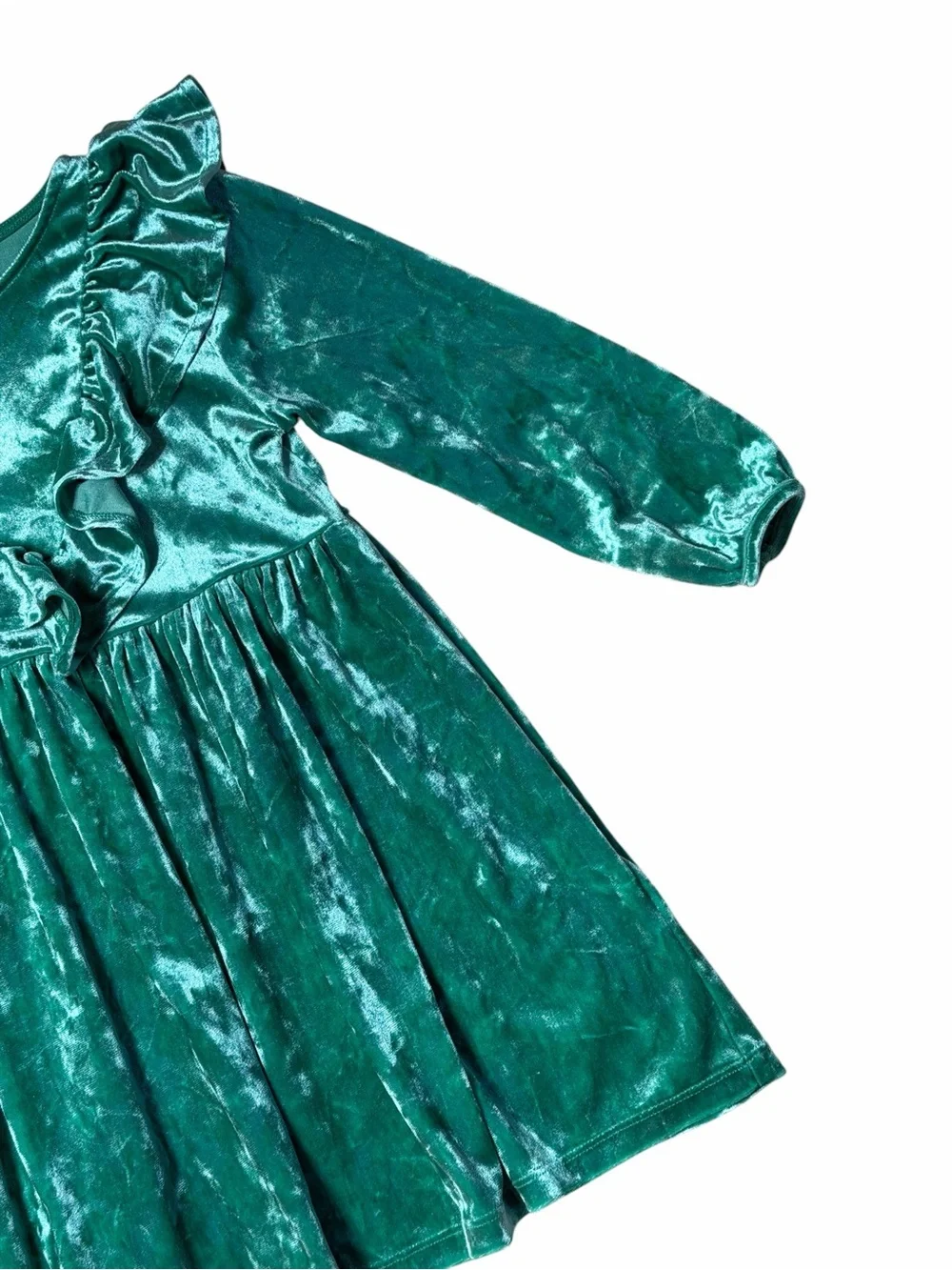 H&M Crushed Green Velvet Long Sleeve Dress Girls 3/4T